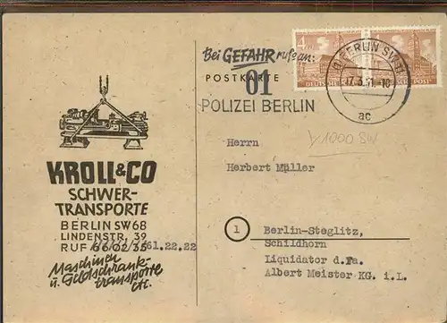 Berlin Kroll & Co Schwertransporte Kat. Berlin