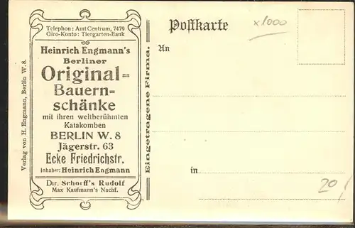 Berlin Heinrich Engmann s Berliner Original Bauern Schaenke Die kleine Excellenz Kat. Berlin