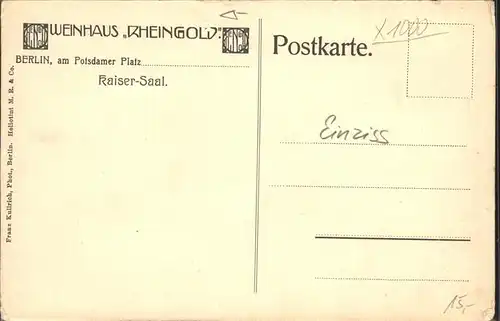 Berlin Weinhaus Rheingold Kaiser Saal Kat. Berlin
