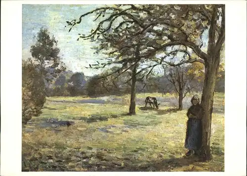Kuenstlerkarte Landschaft bei Montfoucault am Morgen Pro Infirmis Kuenstlerkarte Camille Pissarro Kat. Kuenstlerkarte