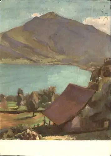 Kuenstlerkarte Landschaft am Zugersee Kuenstlerkarte Reinhold Kuendig Galerie Neupert Zuerich Feldpost Kat. Kuenstlerkarte