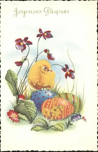 Ostern Easter Paques Kueken Ostereier Blumen Frankreich / Greetings /