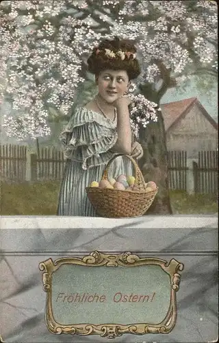 Ostern Easter Paques Frau Baum Ostereier / Greetings /