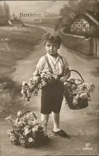 Geburtstag Kind Blumenkoerbe Feldpost Kat. Greetings