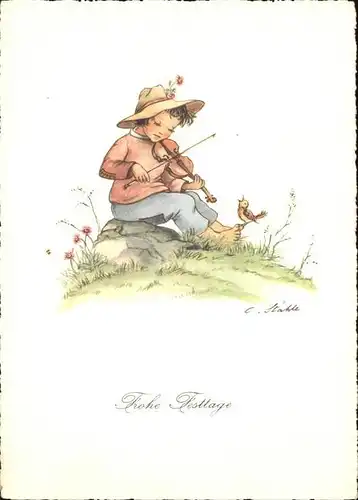 Geige Kind Vogel Kuenstlerkarte C. Staehle  Kat. Musik