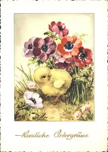 Ostern Easter Paques Kueken Blumen / Greetings /