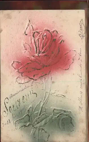 Rose Frankreich Glitzerkarte Kat. Pflanzen