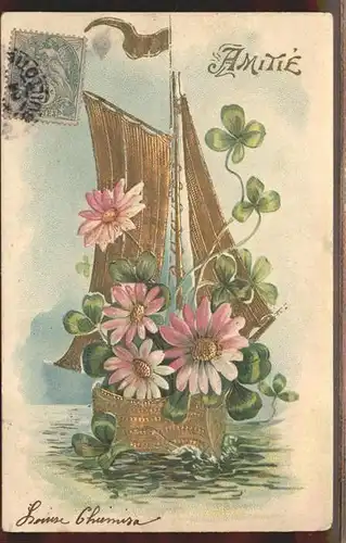 Segelboote Blumen Kleeblaetter Kat. Schiffe