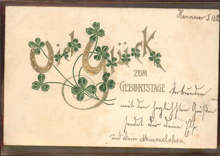Geburtstag Hufeisen Glueck Kleeblaetter Kat. Greetings Nr. kk32592