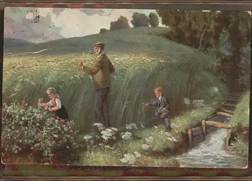 Kuenstlerkarte Peluba Nr. 278 Pfeife Kinder Blumen Getreidefeld Kat. Kuenstlerkarte
