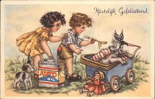 Kinderwagen Puppe Hunde Kinder oel Glueckwunsch Kat. Kinder