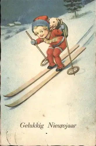 Skifahren Neujahr Schwein Kind Kat. Sport