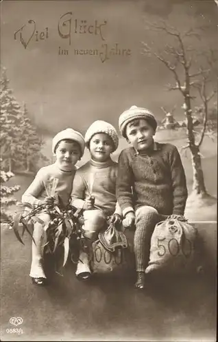 Neujahr Kinder Geldsaecke Hufeisen  Kat. Greetings