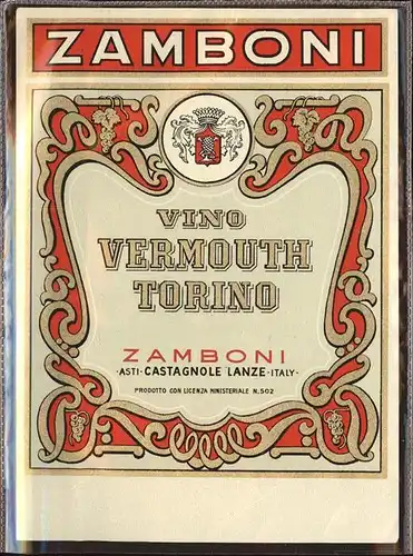 Wein Zamboni Vermouth Torino Kat. Lebensmittel