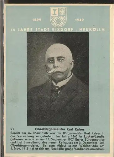 Rixdorf Berlin Oberbuergermeister Kurt Kaiser / Berlin /Berlin Stadtkreis