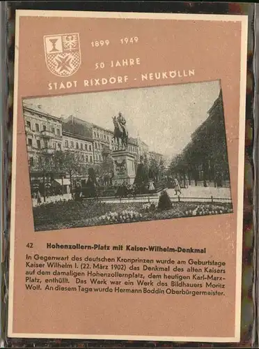 Rixdorf Berlin Hohenzollern-Platz Kaiser-Wilhelm-Denkmal / Berlin /Berlin Stadtkreis