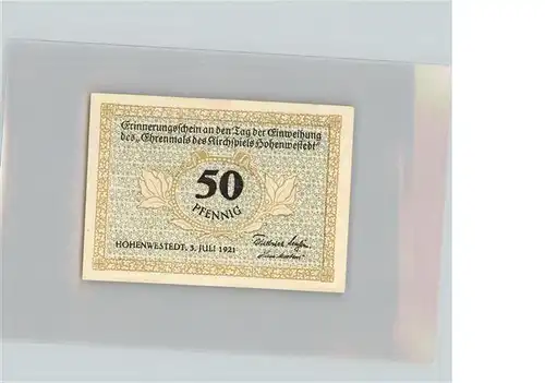 Hohenwestedt Briefmarke 50 Pfennig Tag der Einweihung des Ehrenmals Kat. Hohenwestedt