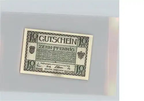 Rendsburg Notgeld Gutschein Marken 10 Pfennig Hochbruecke Kat. Rendsburg