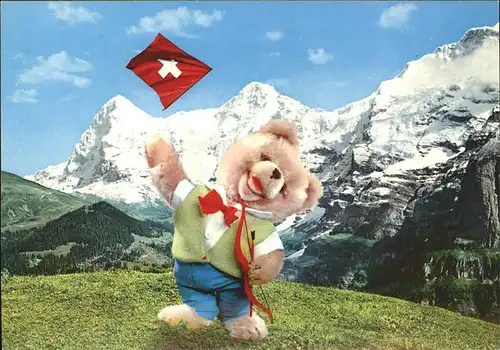 Teddy Teddybaer Teddy bear Fahnenschwinger Schweiz Eiger Moench Jungfrau Kat. Kinderspielzeug