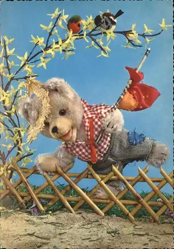 Teddy Teddybaer Teddy bear Voegel Blumen Vesperbeutel Kat. Kinderspielzeug
