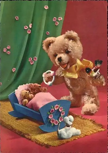 Teddy Teddybaer Teddy bear Kinderwiege Rassel Vogel Hund  Kat. Kinderspielzeug