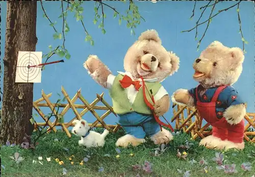 Teddy Teddybaer Teddy bear Bogenschiessen Hund Kat. Kinderspielzeug