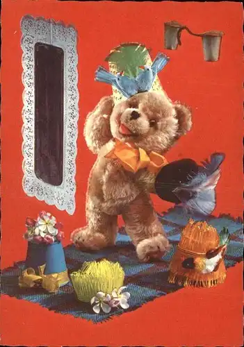 Teddy Teddybaer Teddy bear Hutmode Spiegel Voegel Kat. Kinderspielzeug