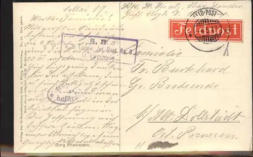 Hoffmann Heinrich Nr. 15 Burg Rheinstein  Kat. Kuenstlerkarte