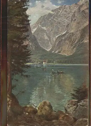 Hoffmann Heinrich Nr. 73 Koenissee St. Bartholomae Watzmannwaenden Kat. Kuenstlerkarte