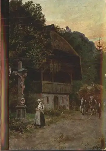 Hoffmann Heinrich Nr. 197 Heimkehr Ernte Pferde Heuwagen Kat. Kuenstlerkarte