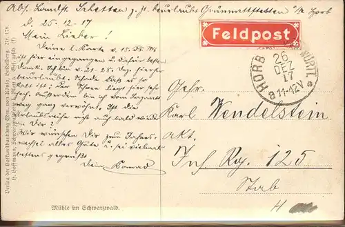 Hoffmann Heinrich Nr. 178 Muehle Schwarzwald Serie I Blatt 5 Kat. Kuenstlerkarte