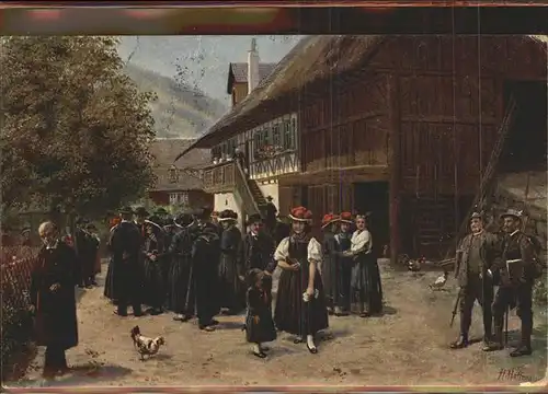 Hoffmann Heinrich Nr 9 Nach der Kirche Trachten Kat. Kuenstlerkarte