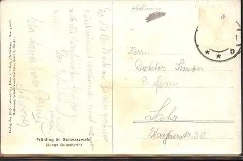 Hoffmann Heinrich Fruehling Schwarzwald Gutacherin Tracht Kat. Kuenstlerkarte