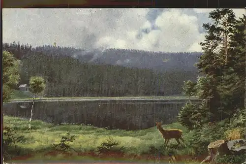 Hoffmann Heinrich Nr. 225 Schurmsee Schwarzwald Reh Kat. Kuenstlerkarte