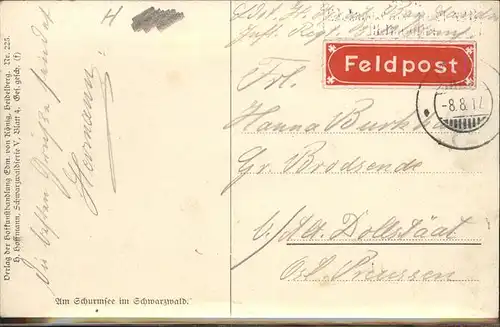 Hoffmann Heinrich Nr. 225 Schurmsee Schwarzwald Reh Kat. Kuenstlerkarte