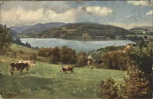 Hoffmann Heinrich Titisee Feldberg Kuehe Schwarzwald Serie III Blatt 4 Kat. Kuenstlerkarte