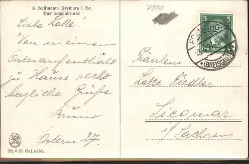 Hoffmann Heinrich Nr. 6 Freiburg im Breisgau Schwabentor Kat. Kuenstlerkarte