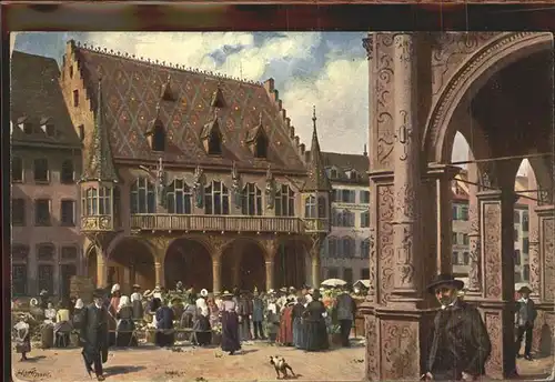 Hoffmann Heinrich Nr. 3 Freiburg im Breisgau Muensterplatz mit Kaufhaus Kat. Kuenstlerkarte