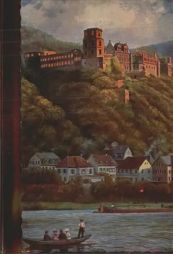 Hoffmann Heinrich Nr. 804 Heidelberg Schloss Hirschgasse Boot Kat. Kuenstlerkarte