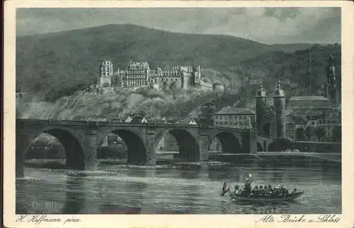 Hoffmann Heinrich Nr. 7361 Heidelberg Alte Bruecke Schloss Boot Kat. Kuenstlerkarte