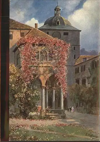 Hoffmann Heinrich Nr. 465 Heidelberg Schlosshof Brunnenhalle Wartturm Kat. Kuenstlerkarte