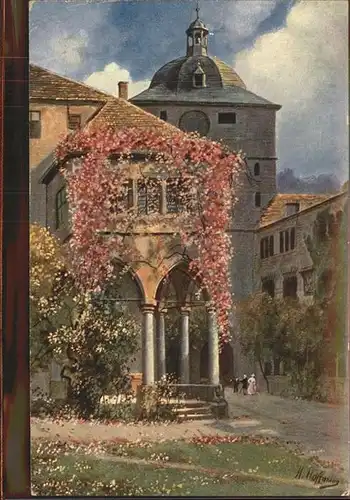 Hoffmann Heinrich Nr. 465 Heidelberg Schlosshof Brunnenhalle Wartturm Kat. Kuenstlerkarte