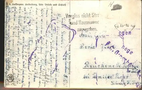 Hoffmann Heinrich Nr. 918 Heidelberg Alte Bruecke Schloss Kat. Kuenstlerkarte