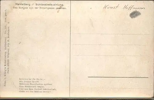 Hoffmann Heinrich Nr. 121 Heidelberg Schlossbeleuchtung Hirschgasse Kat. Kuenstlerkarte