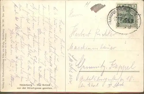 Hoffmann Heinrich Nr. 597 Heidelberg Schloss Hirschgasse Kat. Kuenstlerkarte