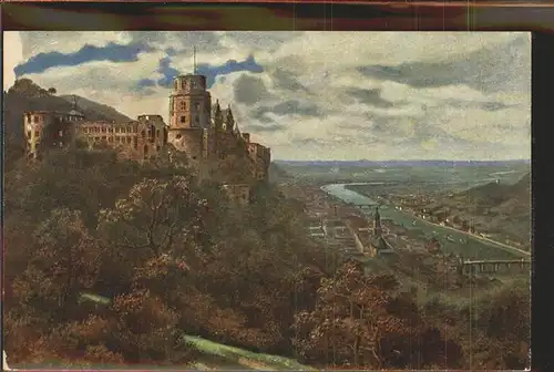 Hoffmann Heinrich Nr. 666 Heidelberg Schloss Terrasse Kat. Kuenstlerkarte