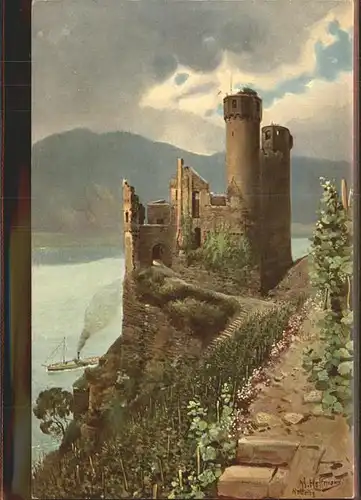 Hoffmann Heinrich Nr. 31 Ruine Ehrenfels Bingen Kat. Kuenstlerkarte