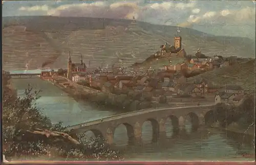 Hoffmann Heinrich Nr. 30 Bingen Burg Klopp Drususbruecke Kat. Kuenstlerkarte