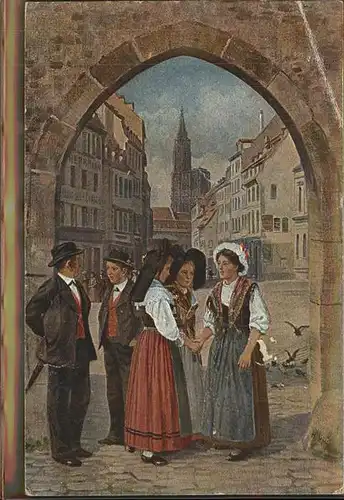 Hoffmann Heinrich Strassburg Elsass Trachten Blatt 4 Kat. Kuenstlerkarte