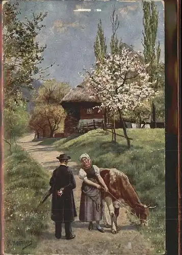Hoffmann Heinrich Im Mai Prechttal Kuh  Kat. Kuenstlerkarte